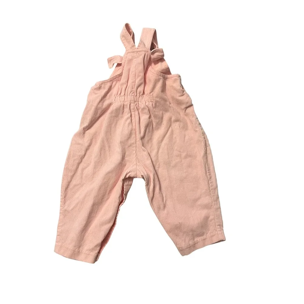 Vintage Pretty Pink Corduroy Overalls Pink 18 Months Bib Snaps Floral Patch